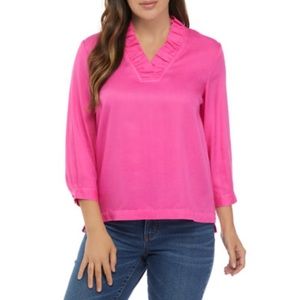 crown and ivy pink ruffle neck blouse/shirt